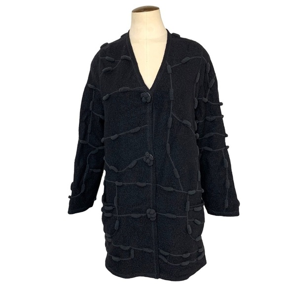 𝅺renée Legault Artisanal Designer Unique Wool Blend Black Cardigan Jacket Small - Picture 1 of 10